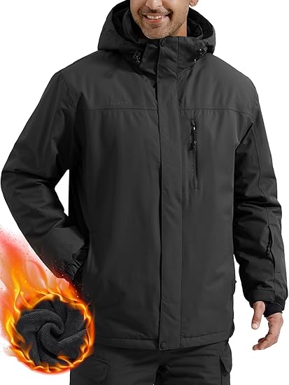 FREE SOLDlER Men's Waterproof Ski Snow Jacket FleeceLined Warm Winter Rain Jacket with Hood Fully Taped Seams