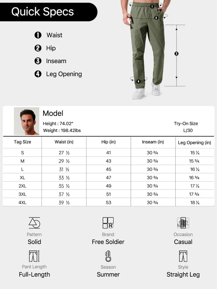FREE SOLDlER Men's Elastic WaistLightweight Water Resistant Quick-DryHiking Outdoor Sweatpants Pants