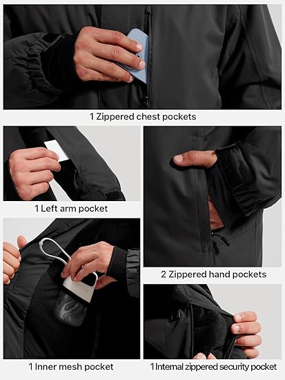 FREE SOLDlER Men's Waterproof Ski Snow Jacket FleeceLined Warm Winter Rain Jacket with Hood Fully Taped Seams