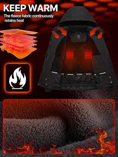 FREE SOLDlER Men's Waterproof Ski Snow Jacket FleeceLined Warm Winter Rain Jacket with Hood Fully Taped Seams
