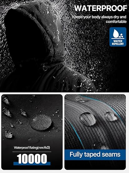 FREE SOLDlER Men's Waterproof Ski Snow Jacket FleeceLined Warm Winter Rain Jacket with Hood Fully Taped Seams