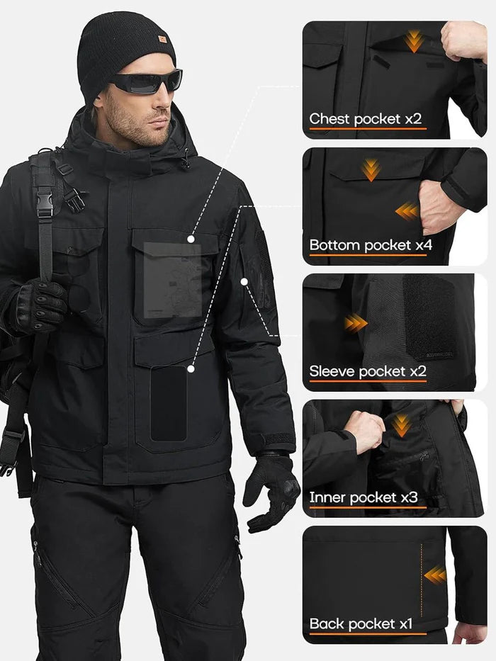 SHARP Men's Warm & Waterproof skiWinter Jacket w/ Multi Pockets &Detachable Hood