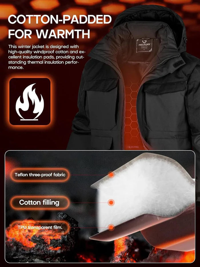 SHARP Men's Warm & Waterproof skiWinter Jacket w/ Multi Pockets &Detachable Hood