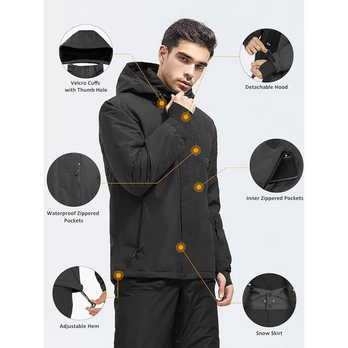 WHALE Men's Waterproof Warm Fleece Lined Ski Jacket
